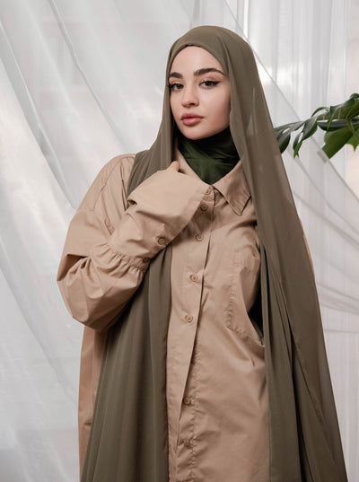 Instant Chiffon Hijab with full-coverage underscarf - khaki