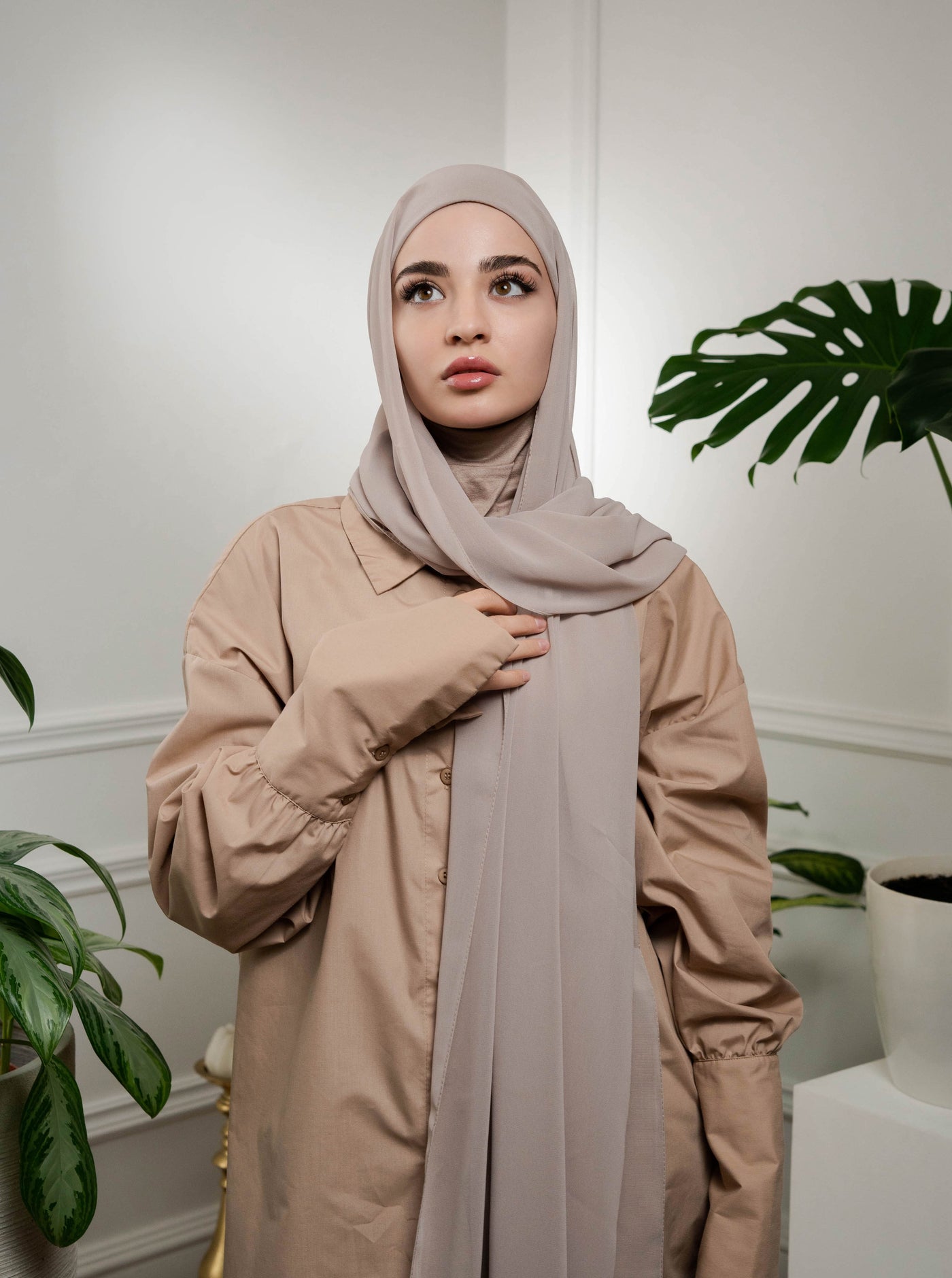 Instant Chiffon Hijab with full-coverage underscarf - greige