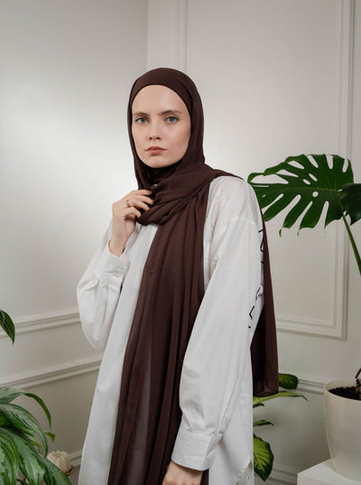 Instant Chiffon Hijab with full-coverage underscarf - darkbrown