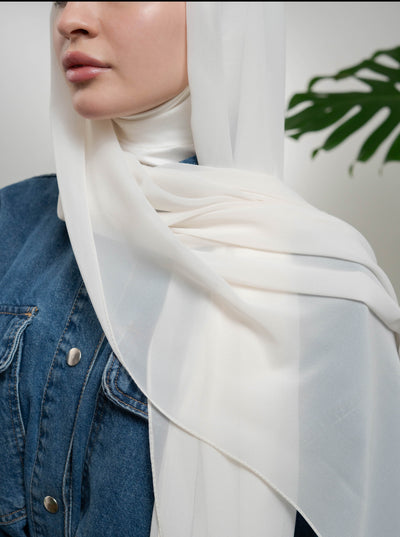 Instant Chiffon Hijab with full-coverage underscarf - white