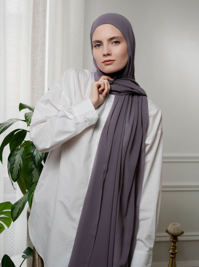 Instant Chiffon Hijab with full-coverage underscarf - lilac grey