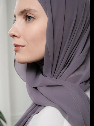 Instant Chiffon Hijab with full-coverage underscarf - lilac grey