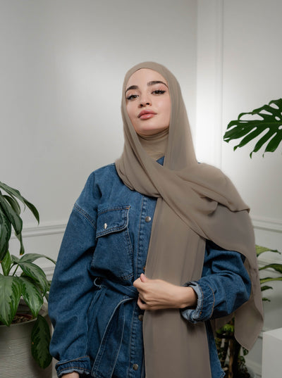 Instant Chiffon Hijab with full-coverage underscarf - stone grey