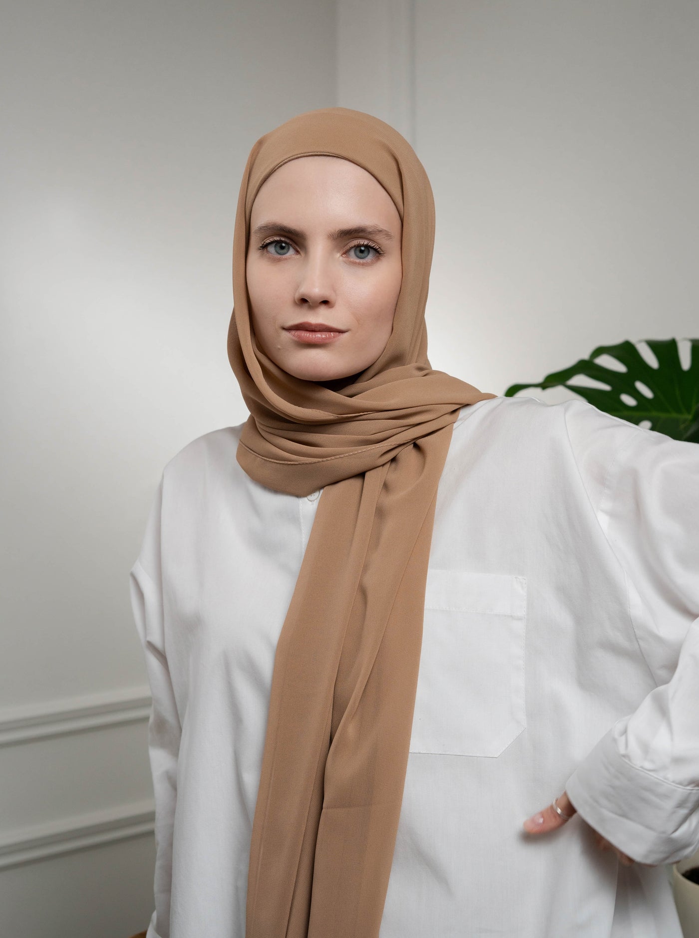 Instant Chiffon Hijab with full-coverage underscarf - caramel