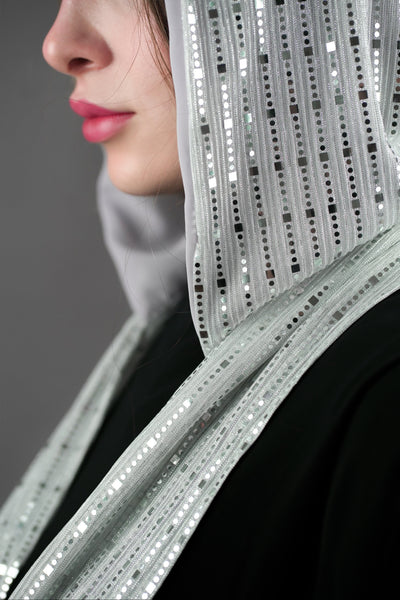 Sparkling Headscarf with long strings - silver
