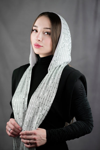 Sparkling Headscarf with long strings - silver