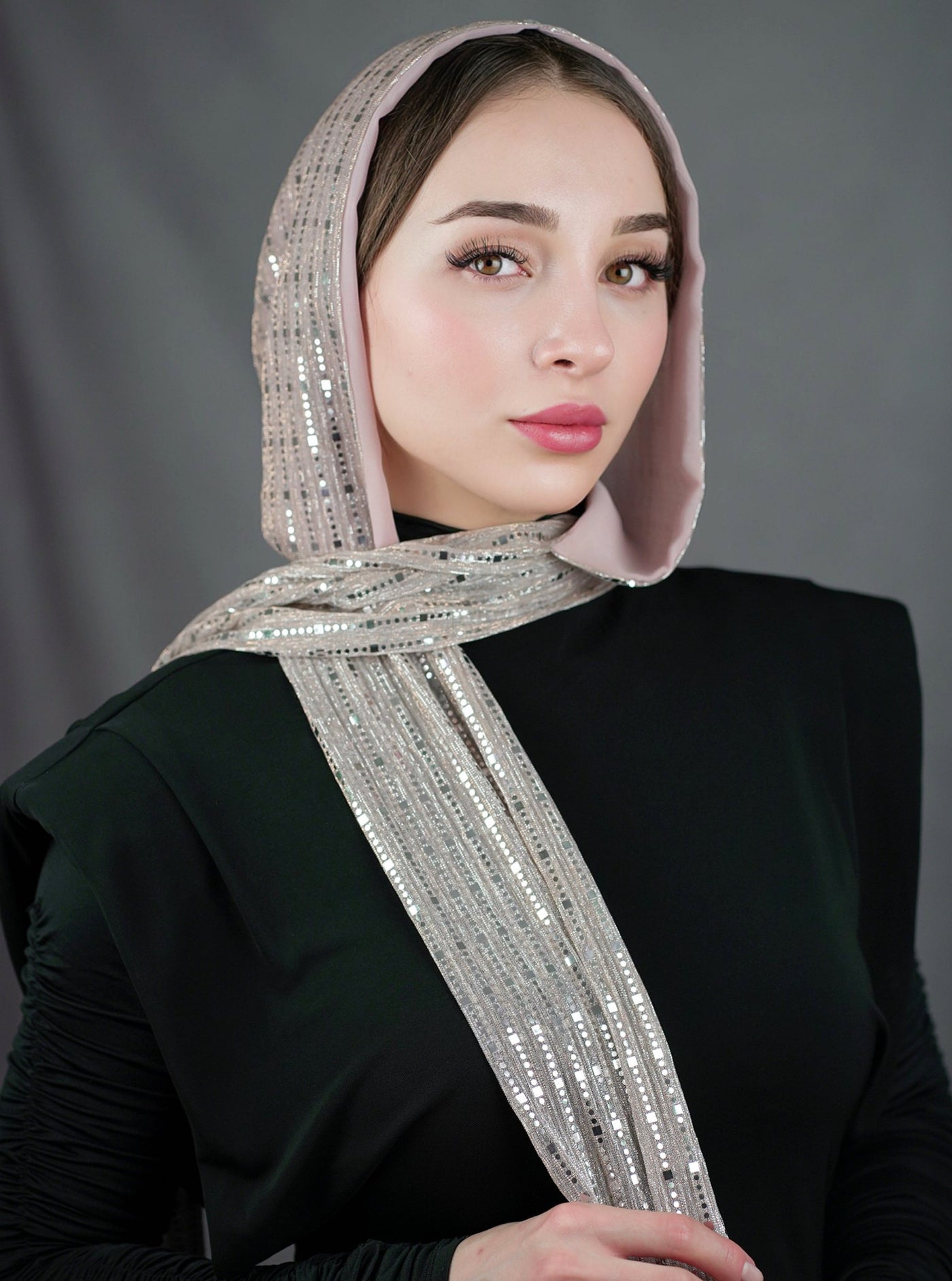 Sparkling Headscarf with long strings - rosé