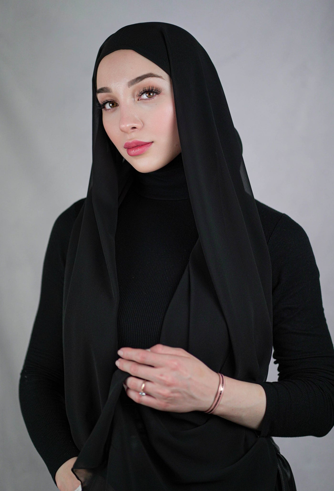 Instant Chiffon Hijab with full-coverage underscarf - black