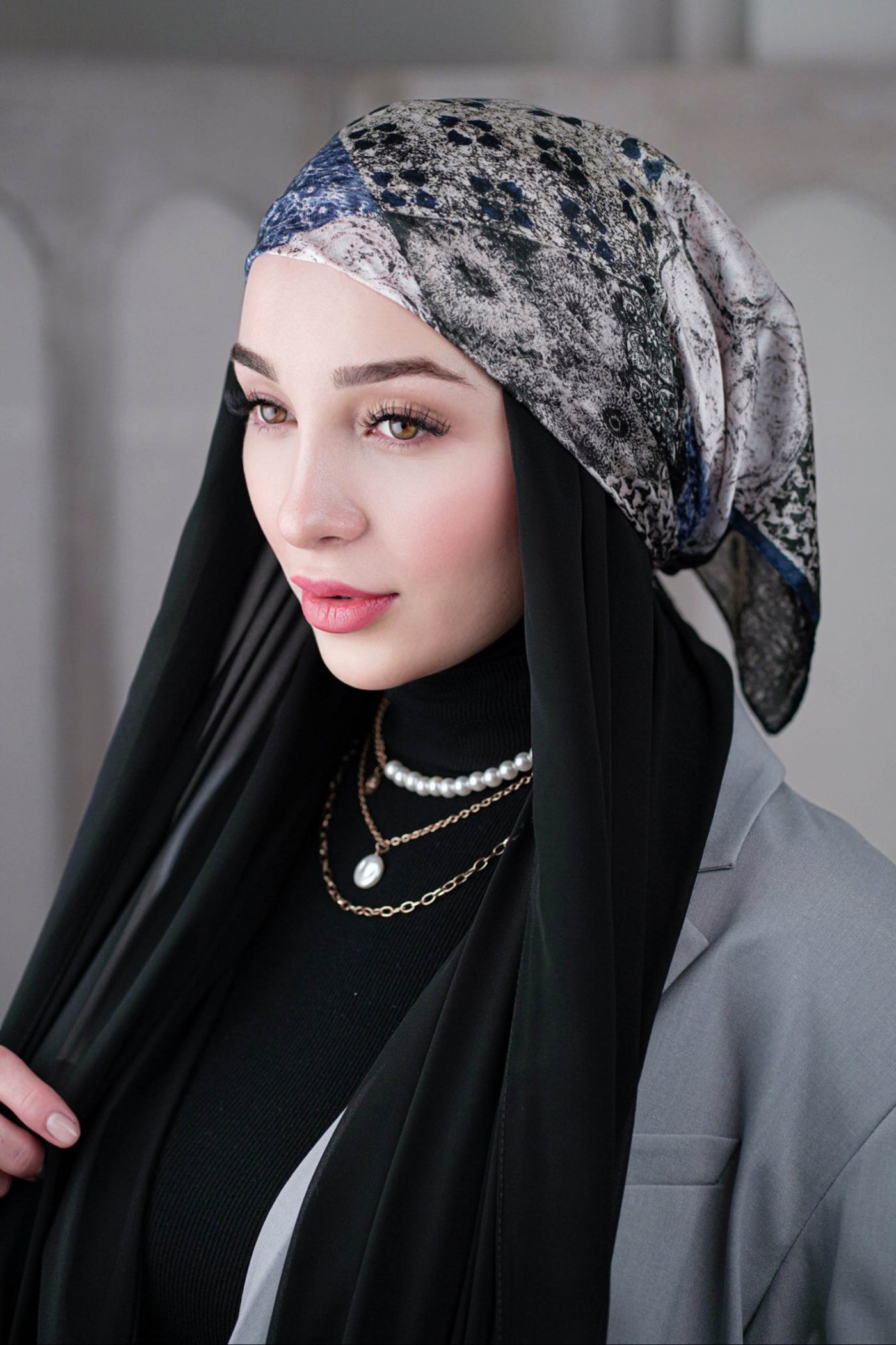 Instant Chiffon Hijab with full-coverage underscarf - black