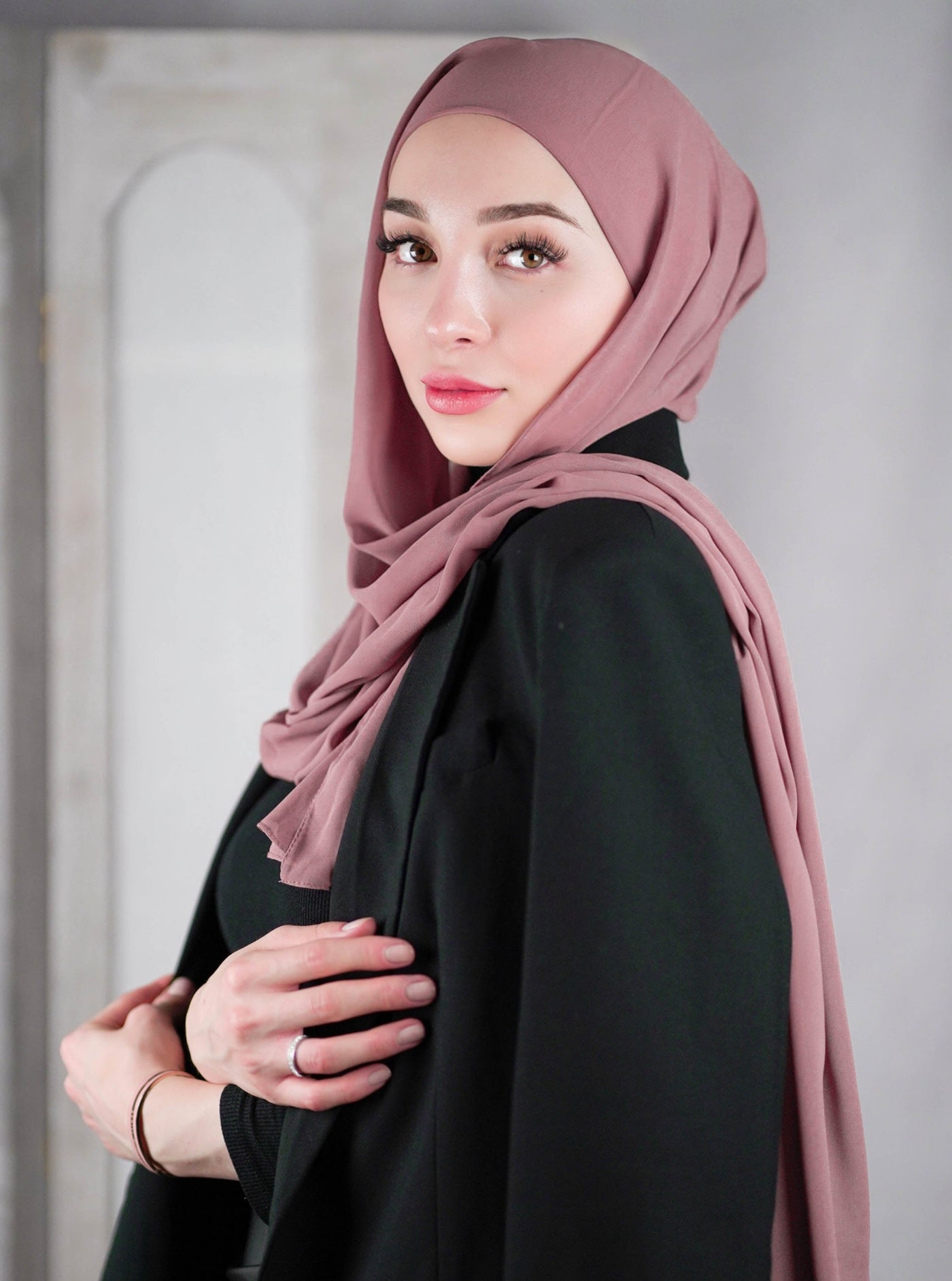 Instant Chiffon Hijab with undercap - dark mauve