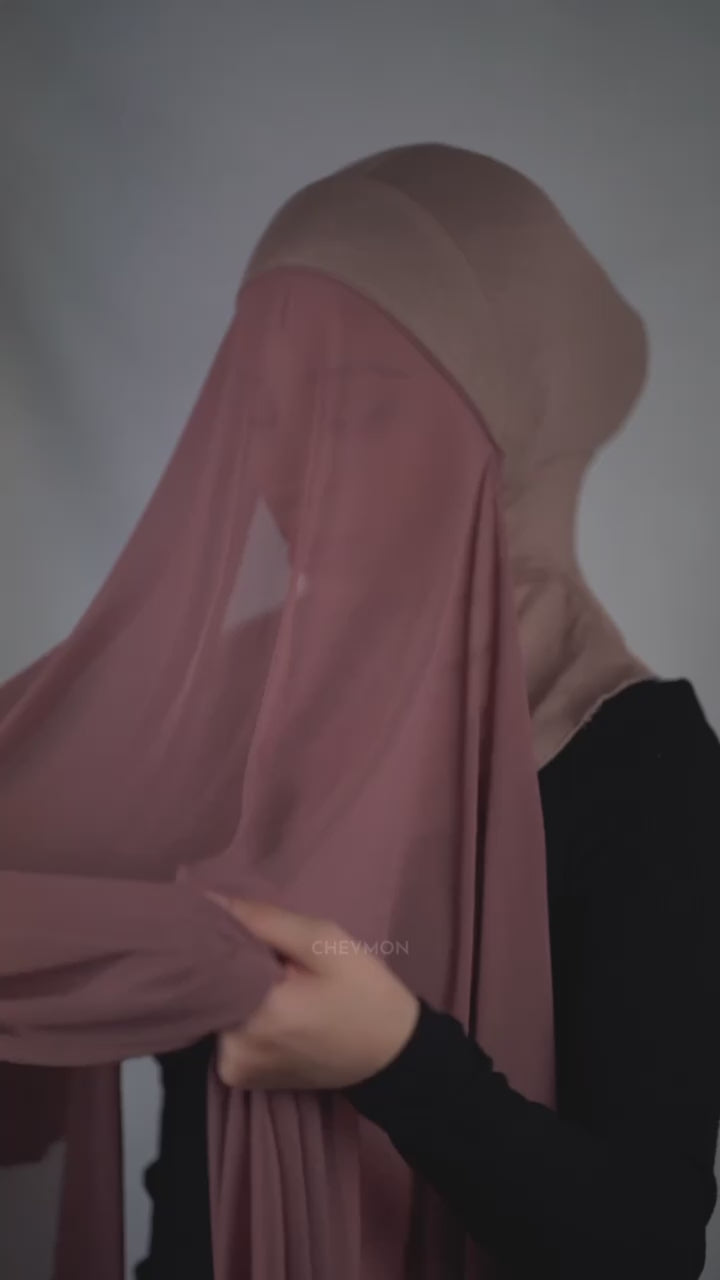 Instant Chiffon Hijab with full-coverage underscarf - caramel
