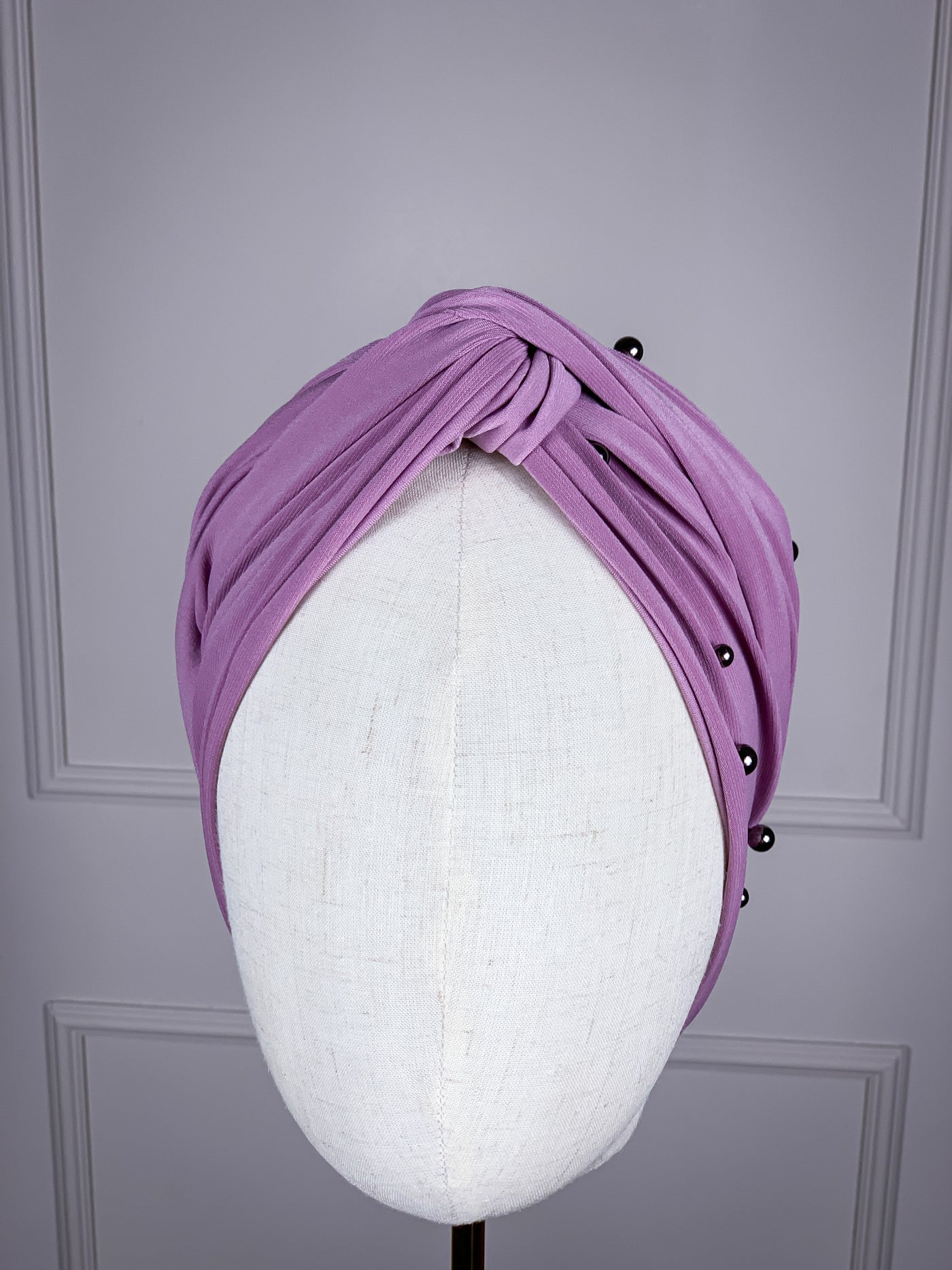 Multifunctional headwrap with dark pearls - lilac