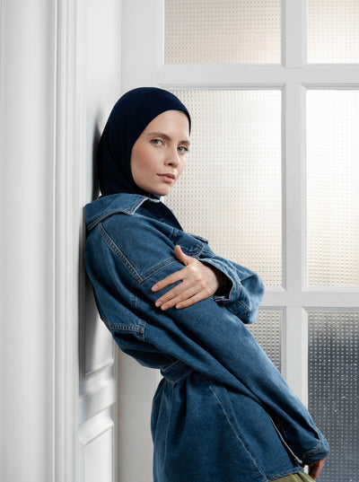 Hijab mit Reißverschluss – marineblau