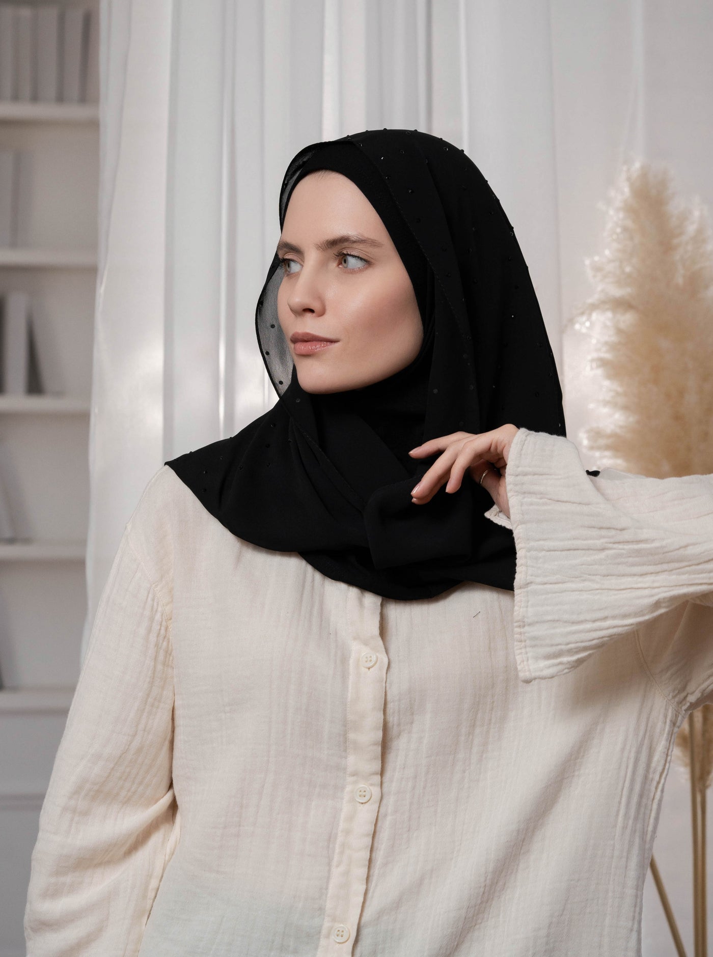 Hooded Chiffon Hijab with black stones