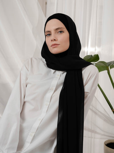 Instant Chiffon Hijab with included Zip underscarf - black
