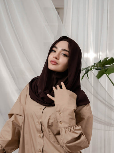 Hooded Chiffon Hijab - darkbrown