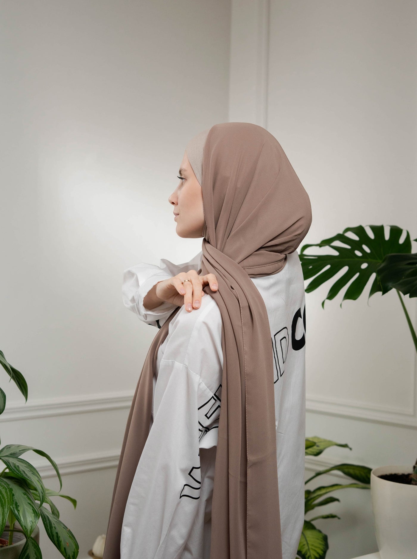 Instant Chiffon Hijab with included Zip underscarf - stone grey