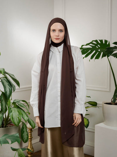 Fertiger Chiffon Hijab mit full-coverage Bonnet – dunkelbraun