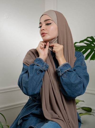 Instant Chiffon Hijab with included Zip underscarf - stone grey
