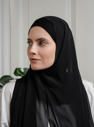 Chiffon Hijab adorned with black stones