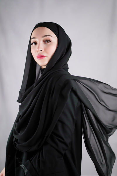 Hijab instantané en mousseline avec sous-capuche - noir
