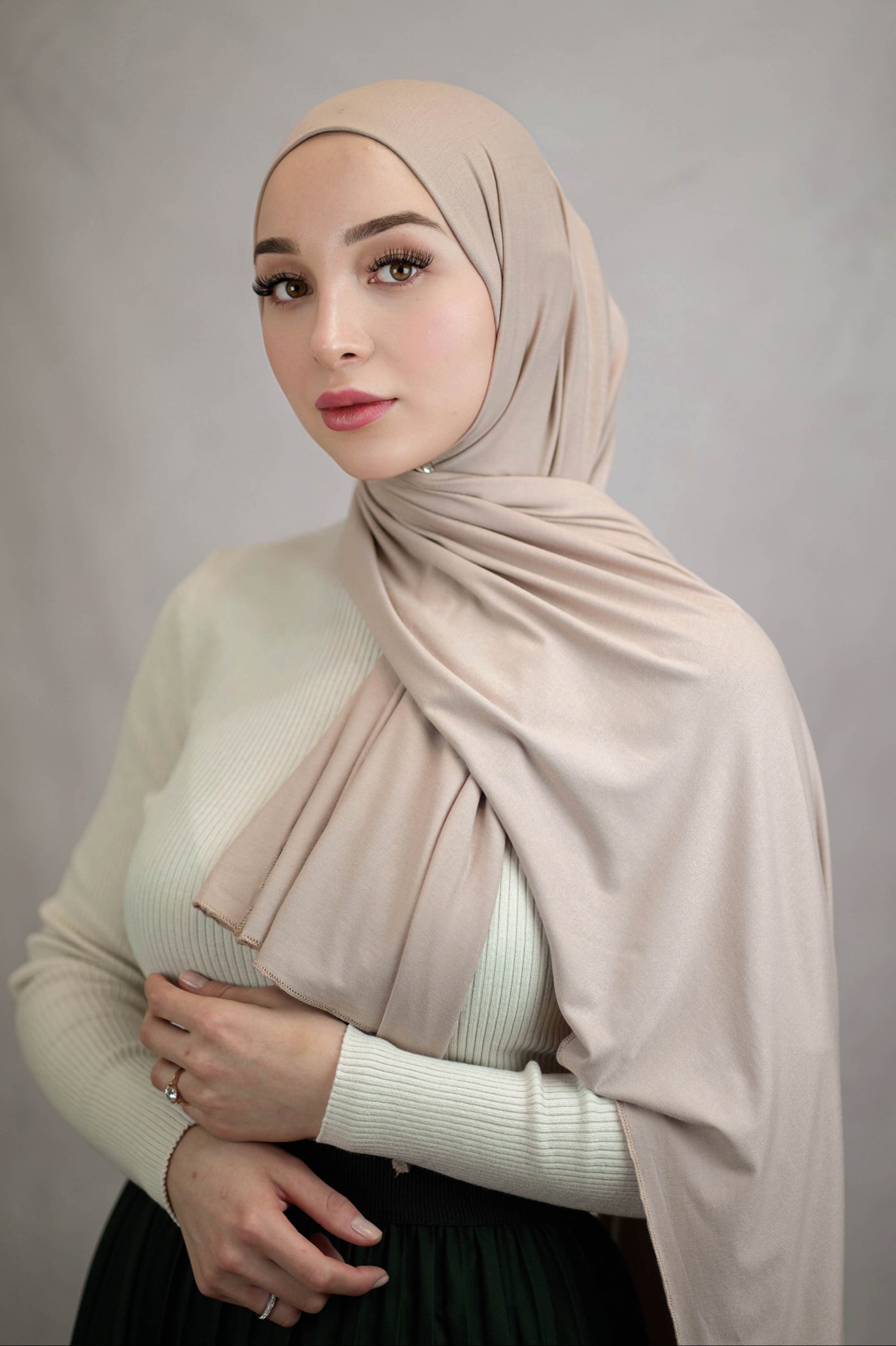 Hijab jersey ultra doux - rose clair-beige