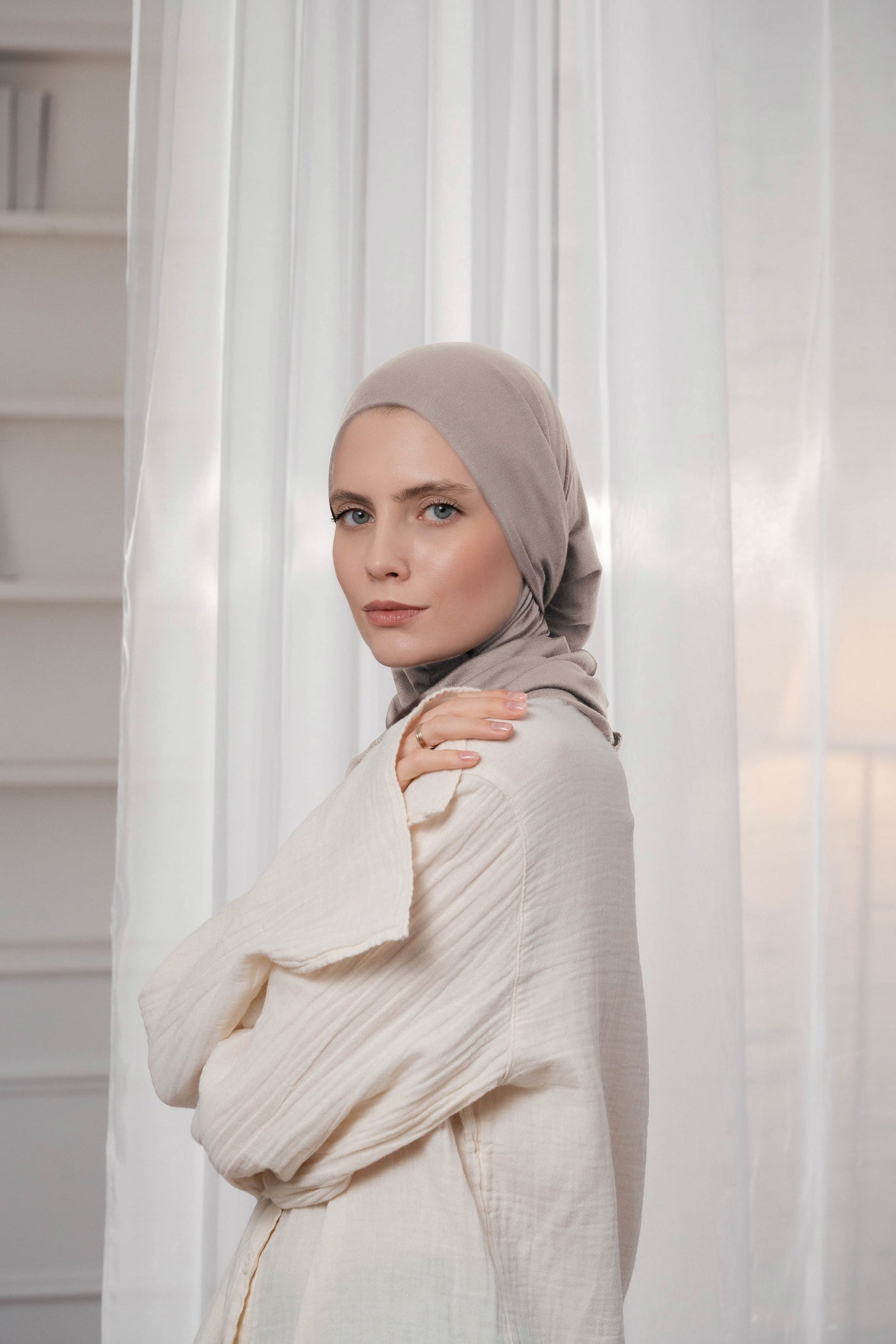 3in1 praktischer Hijab - Helltaupe