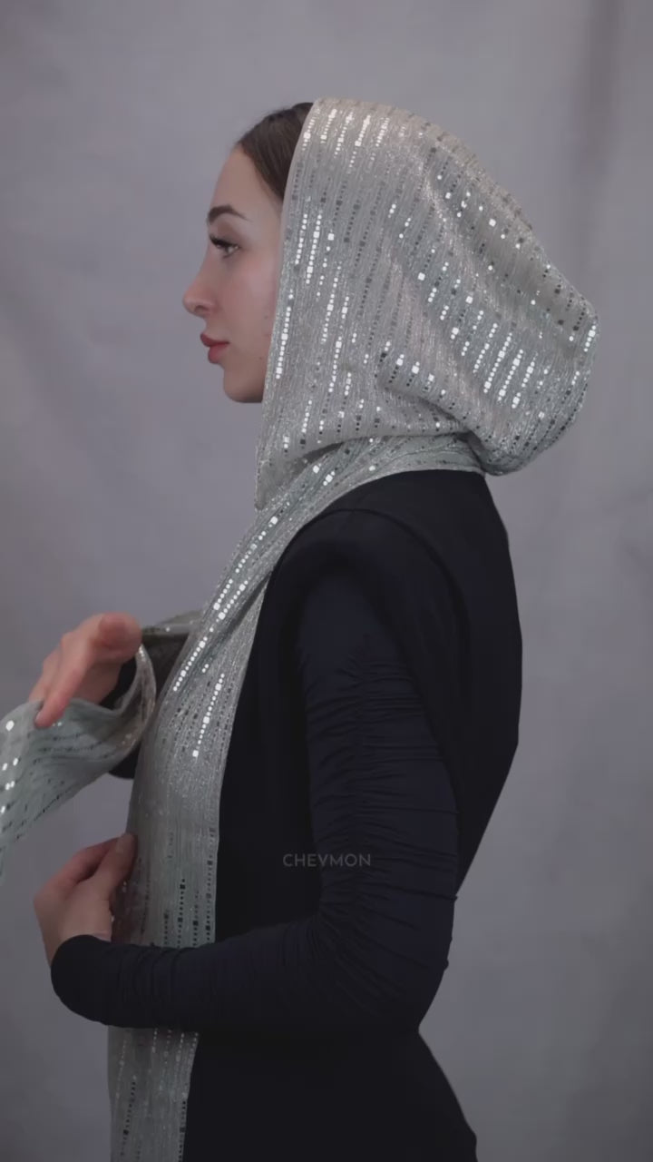 Funkelndes Kopftuch mit langen Schnüren - Silber