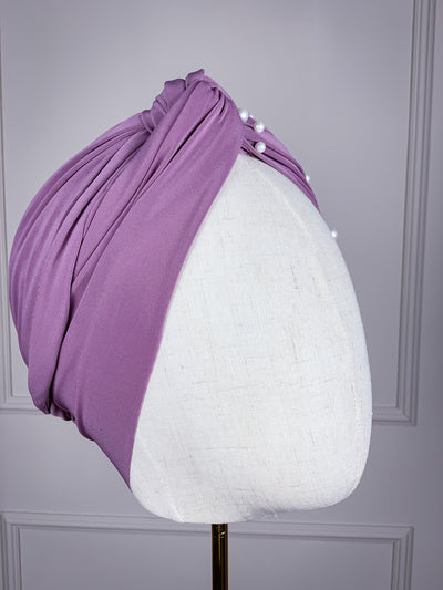 Jersey praktischer Turban mit Perlen - lilac